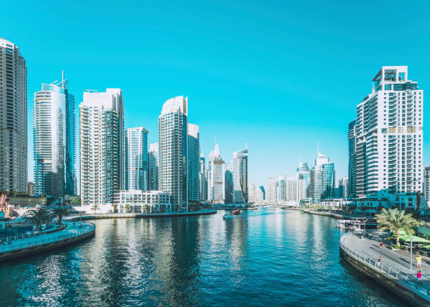 The residential district of Dubai Marina in downtown Dubai is full of high-rise luxury homes and rental spaces.