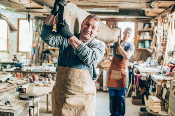 istock Carpenters carrying a wood plank 1194817404
