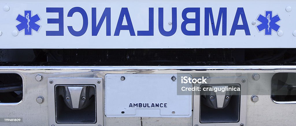 Ambulance The front of an ambulance with the upside down for vehicles to read in rear view mirror. Maltese Cross Stock Photo