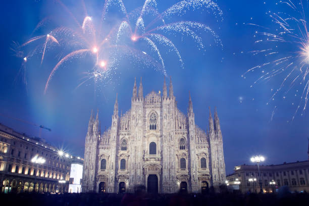 istock Celebrating the New Year in Milan with fireworks 1194818382