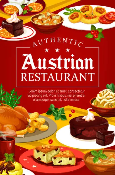 Vector illustration of Menu of Austrian food, european cuisine dishes