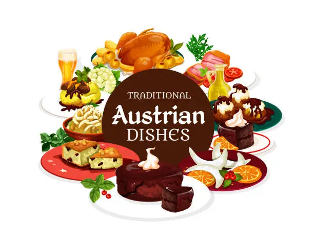 Vector illustration of National austrian food, desserts, drinks