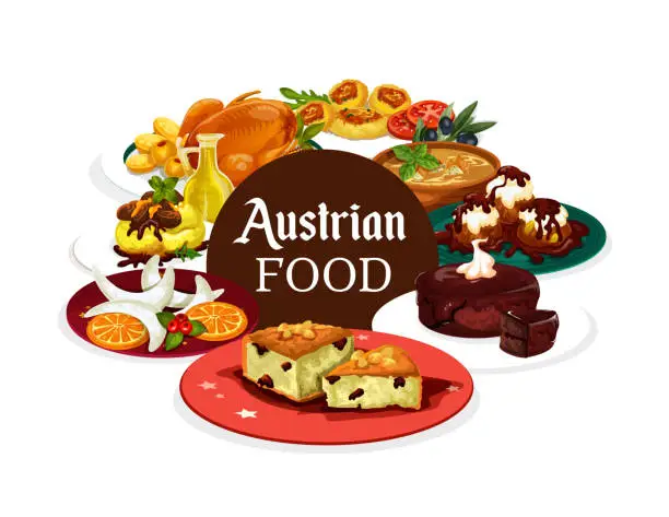Vector illustration of Food of Austria, national meals and desserts