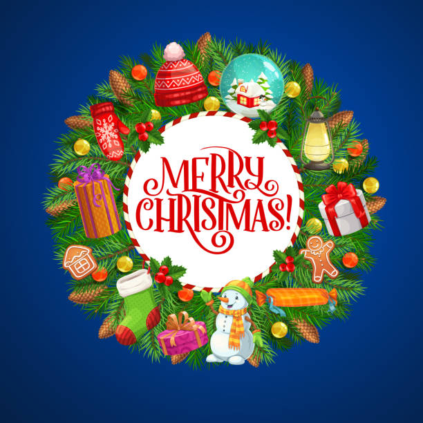 istock Christmas wreath, Xmas tree decorations and gifts 1194818636