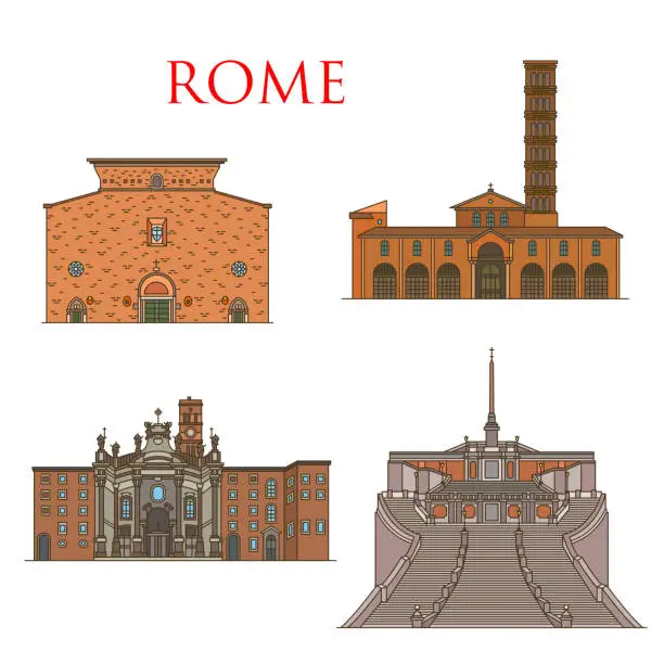 Vector illustration of Rome architecture landmarks Italy famous buildings
