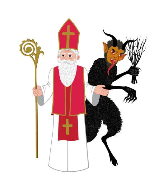 Vector illustration of Saint Nicholas and Krampus