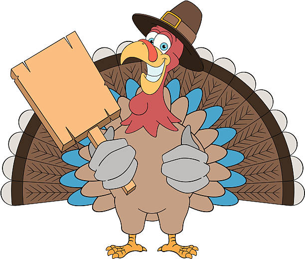 istock Thanksgiving Turkey Holding a Blank Wooden Sign 119482133