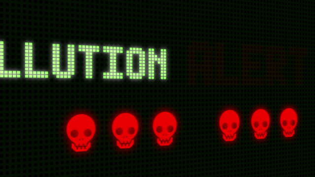 Air polution Alert Signal on the Screen with skull - animation