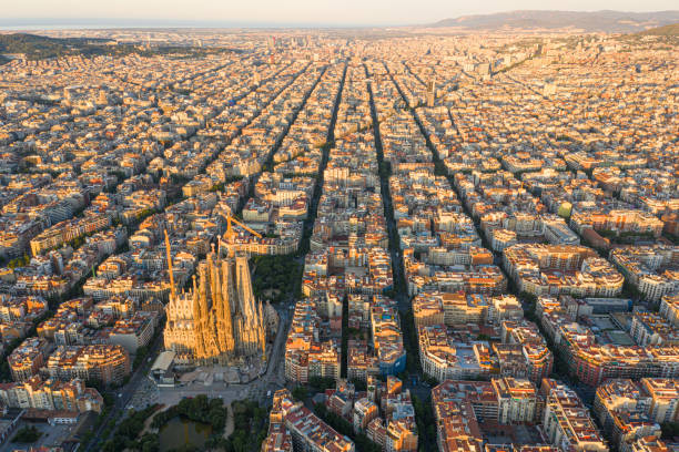 Early morning Barcelona city view