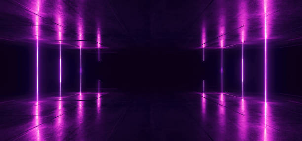 istock Sci Fi Neon Glowing Lights Purple Background Vertical Laser Lines Floor Lasers Studio Stage Show Night Retro Futuristic Modern Empty Concrete Grunge Virtual Dark 3D Rendering 1194831509