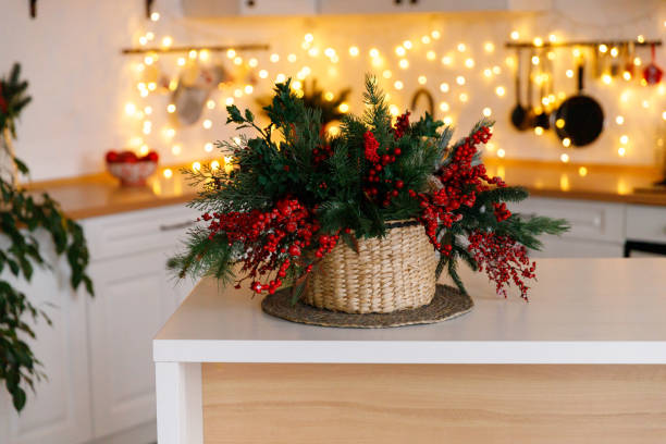 istock Kitchen decorated for Christmas in red colour 1194832398