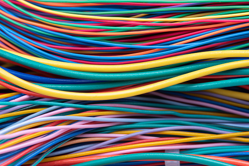 Multicolored electrical computer cable installation