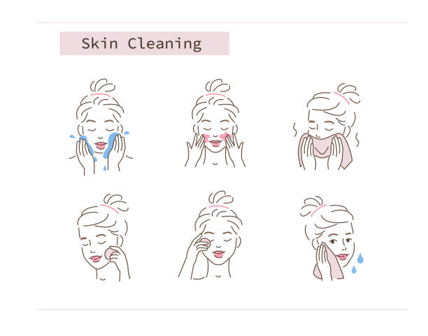 ilustraciones, imágenes clip art, dibujos animados e iconos de stock de limpieza de la piel - facial cleanser