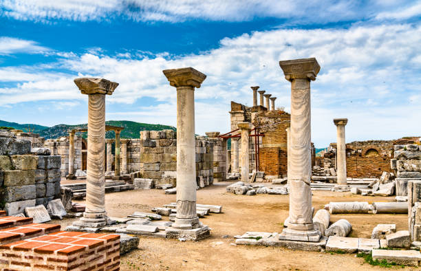 ruins of the st. john basilica at ephesus in turkey - turkey tourist ephesus roman imagens e fotografias de stock