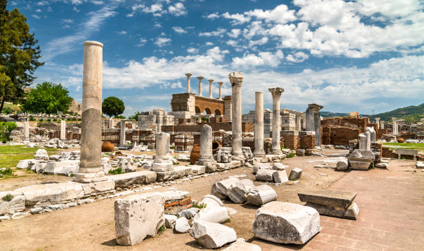 ruins of the st. john basilica at ephesus in turkey - turkey tourist ephesus roman imagens e fotografias de stock