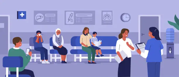 Vector illustration of patients waiting