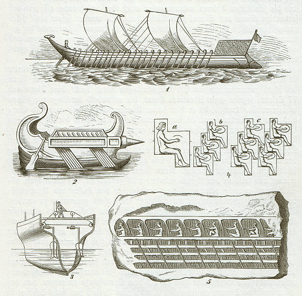 antike griechische schiffe - riemenrudern stock-grafiken, -clipart, -cartoons und -symbole