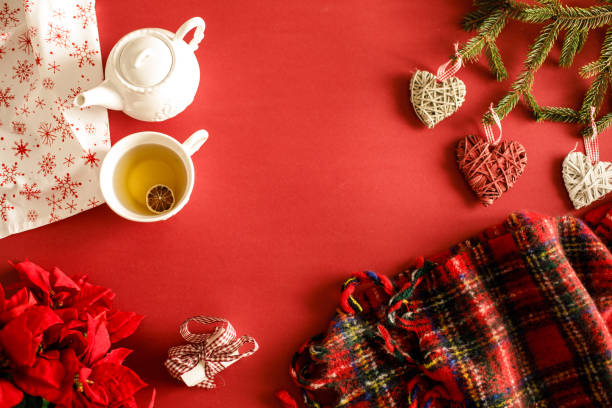 istock Copy space bright red background Christmas background 1194842947