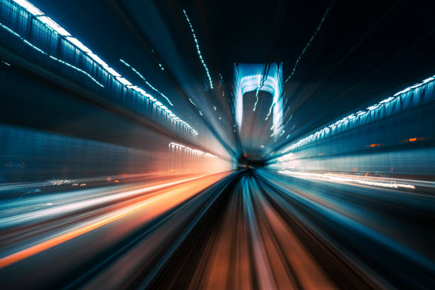 istock Futuristic High Speed Light Tail with Night City Background 1194849845