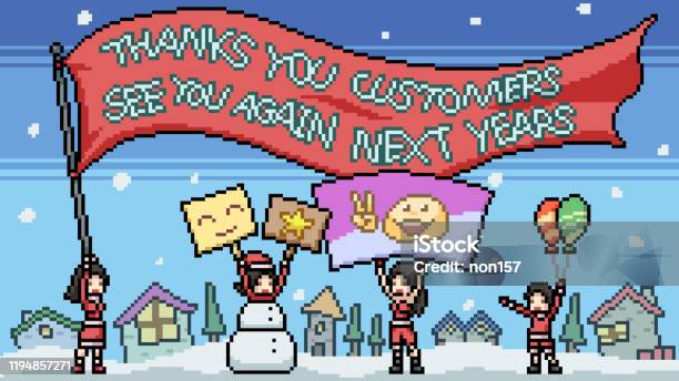 Vector Pixel Art Thank You Customers Cartoon Scene Stock Illustration -  Download Image Now - Adult, Art, Cartoon - iStock