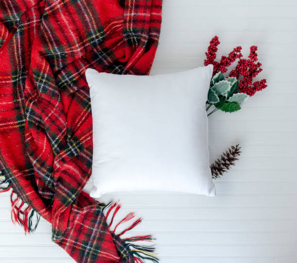 istock Pillow birds eye view and styled with Christmas items w white background 1194862353