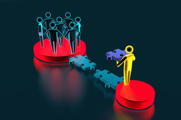 3d people - human character - person. 3d figure last jigsaw piece puzzle. Concept of contact bridge from the puzzle. 3d rendering