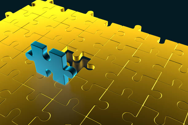 istock Colorful gold shiny puzzle. 3d rendering 1194863447