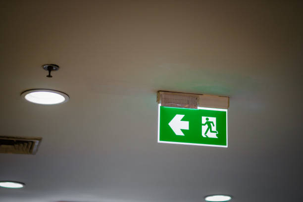 istock A fire escape sign for emergency situation inside the building 1194866952