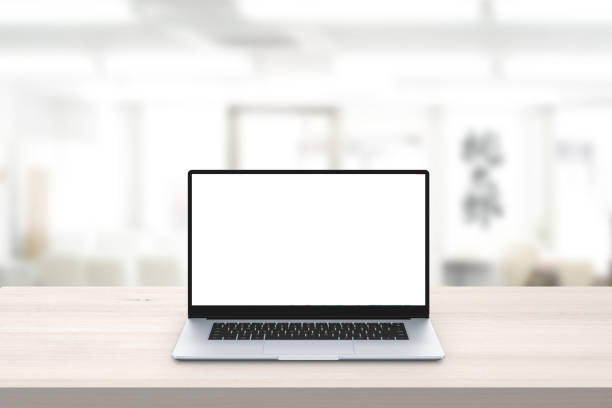 istock Laptop mockup on office desk. Isolated screen for mockup, app or web site presentation 1194867132