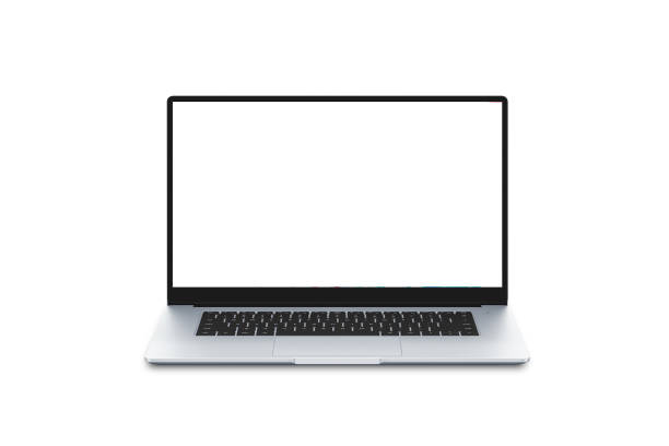 istock Isolated modern laptop in front position. Isolated, blank screen for mockup, app or web site promotion 1194867134