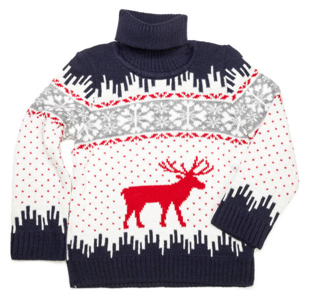 istock Childrens knitted Christmas turtleneck sweater on white background 1194867318