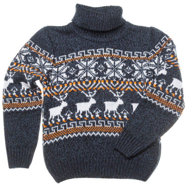 istock Childrens knitted Christmas turtleneck sweater on white background 1194867384