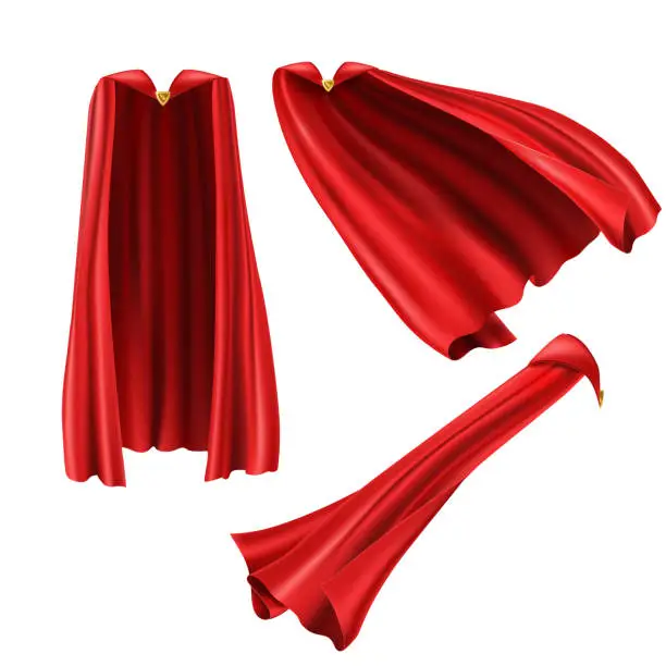 Vector illustration of Red superhero cape, cloak with golden pin