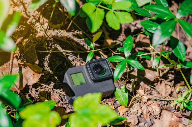 istock Action camera on the ground in the grass among the leaves 1194870841