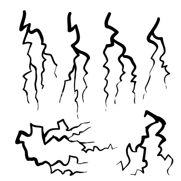 рука обращается блиц молнии гром свет искры буря вспышки грозы. мощность энергии заряда гром удар каракули стиль иллюстрации - clear sky flash stock illustrations