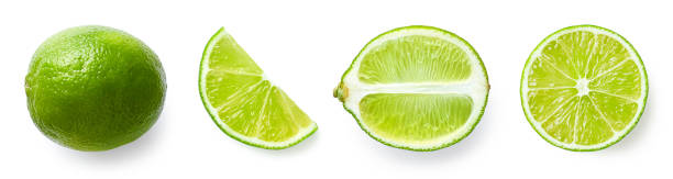 Fresh whole, half and sliced lime fruit