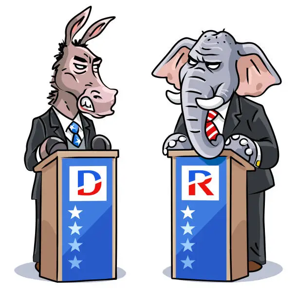 Vector illustration of Democratic Donkey And Republican Elephant Debating