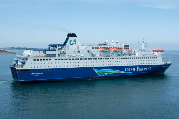 Irish Ferries car ferry heading out of Plymouth harbour stock photo