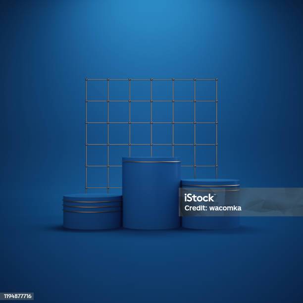 3d Render Minimal Abstract Background Empty Cylinder Podium Steps Vacant Sports Pedestal Blank Mockup Stage Interior Showcase Modern Concept Copy Space Classic Blue Color Of The Year 2020 Stock Photo - Download Image Now