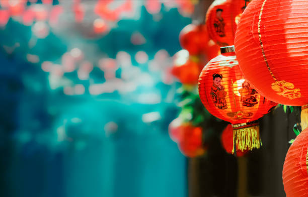 laternen im chinesischen neujahrsfest. - chinesisches neujahr fotos stock-fotos und bilder