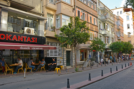 Istanbul, Turkey - September 10th 2019. A street in the Cihangir district of Beyoglu, Istanbul