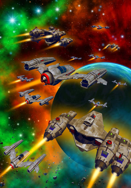istock Spaceships Flying around an alien Planet, 3d illustration 1194881731