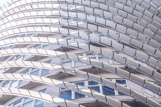 istock Multi level area with unusual design, spiral architecture building with car garage 1194881903