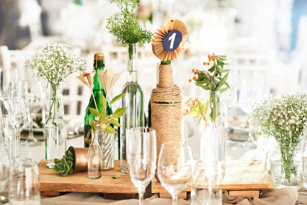Still life shot of a decorated table setting at a wedding reception