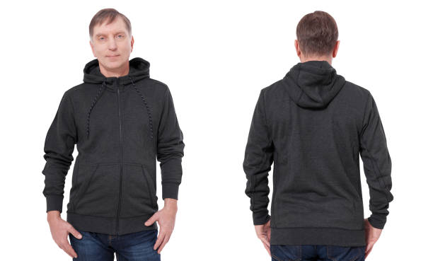 istock Man in black sweatshirt, black hoodies front and rear. white background 1194883639