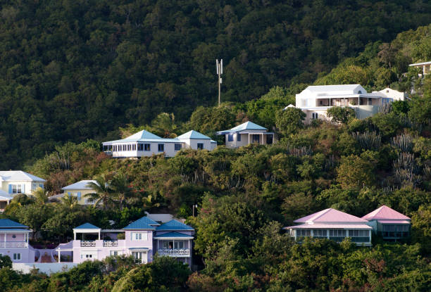 The morning view of Road Town suburb on Tortola island (British Virgin Islands).