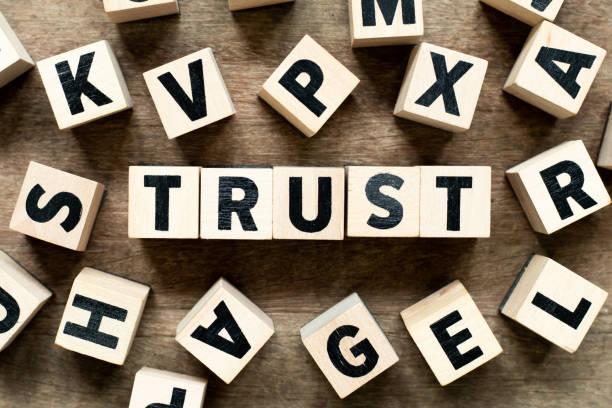 istock Letter block with word trust on wood background with another alphabet as frame 1194888166