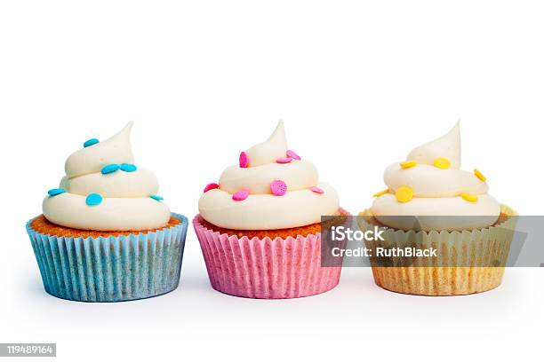 Cupcakes Stock Photo - Download Image Now - Cupcake, White Background, In A Row