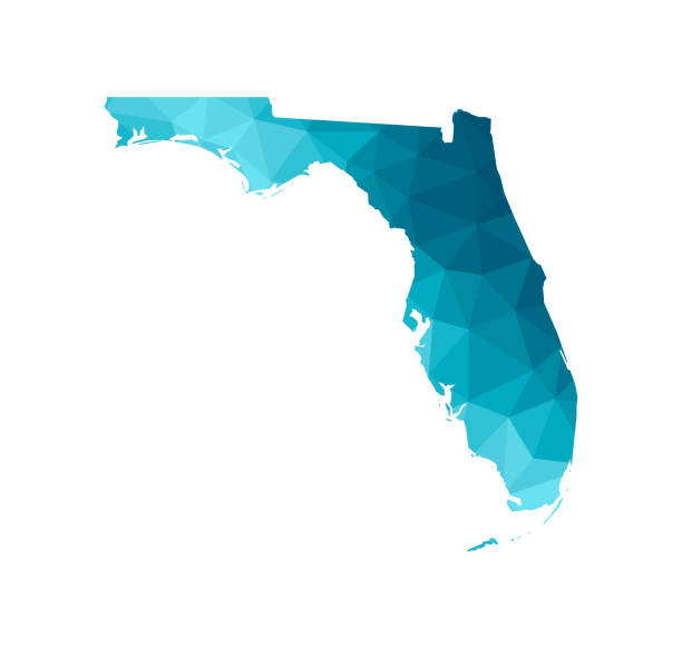 florida eyaleti (abd) basitleştirilmiş mavi harita silueti ile vektör izole illüstrasyon simgesi. çokgen geometrik stil. beyaz arka plan - florida stock illustrations