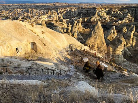 Ancient rock formations. A famous place for flying in balloons. A popular tourist destination. View of Cappadocia. Turkey November 5, 2019.